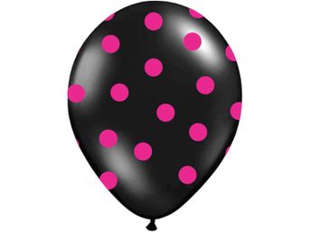 Balón čierny s cyklámenovými bodkami 30cm
