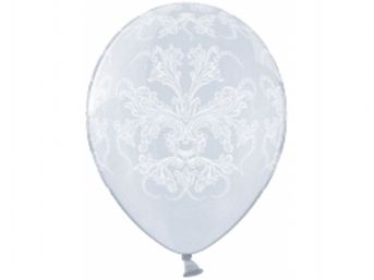 Balón priehľadný s bielou damaškovou potlačou 45 cm