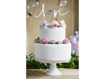 Dekoračný svadobný zápich na tortu Elegant Bliss Love strieborný