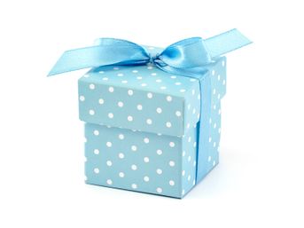 Krabička bodkovaná modrá s mašličkou