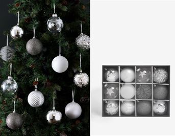 Set vianočných gúľ z netrieštivého materiálu strieborný 12ks
