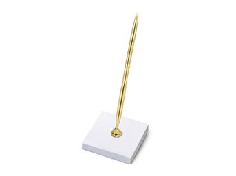 Zlaté svadobné pero s bielym stojančekom